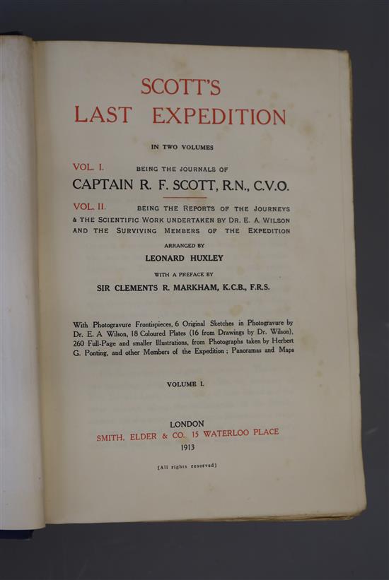 Scott, Robert Falcon, Capt. - Scotts Last Expedition, 1st edition, 2 vols, 8vo, original blue cloth gilt, with photo frontises, with 9